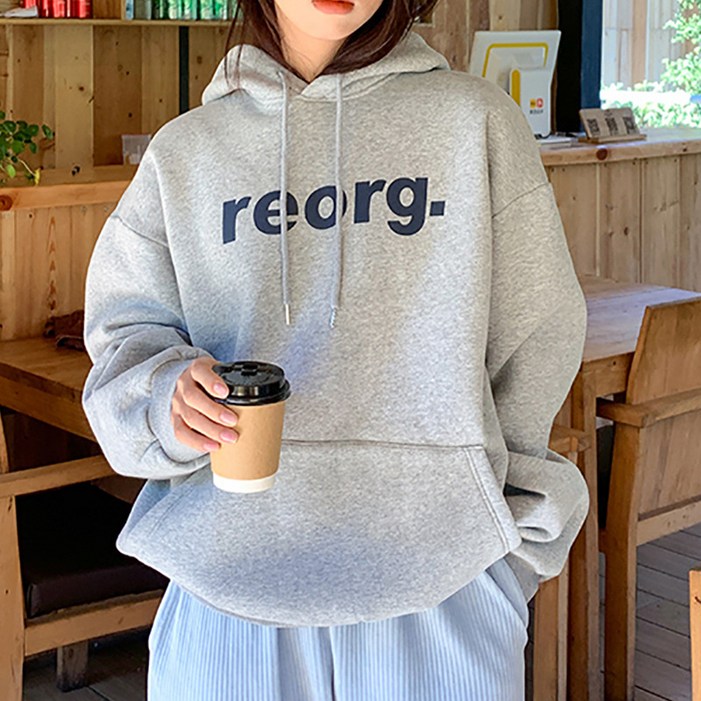 여성 오버핏 기모 REORG 후드 티셔츠