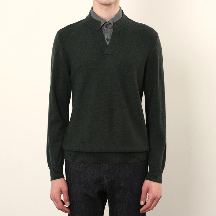 인디안 울혼방 이중에리 니트 봄 브이넥 스웨터 BP4F20018201