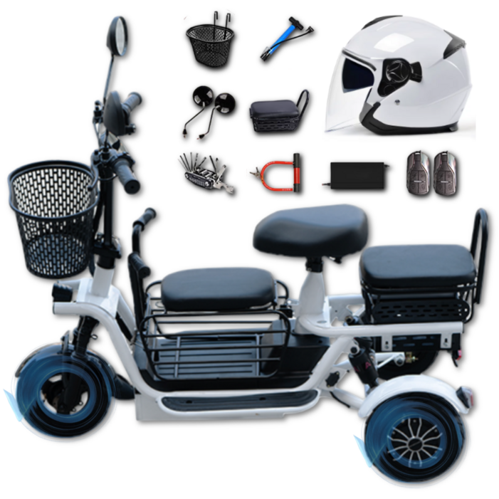 바이크TRA 안전한 세발 전기 자전거 삼륜 전동 어르신 여성용 남녀공용 접이식 짐받이