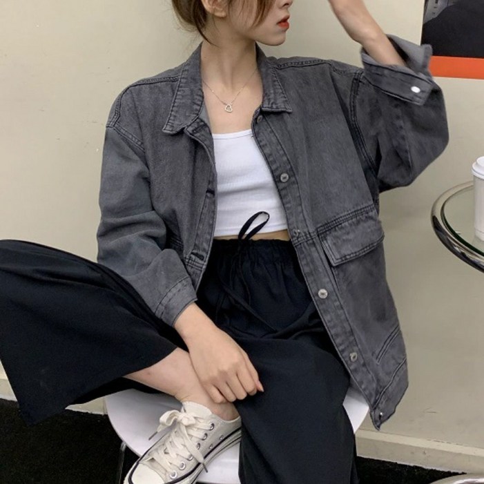 오펀 여성 봄 가을 베이직 청자켓 트레디한 캐쥬얼 데일리 데님 자켓