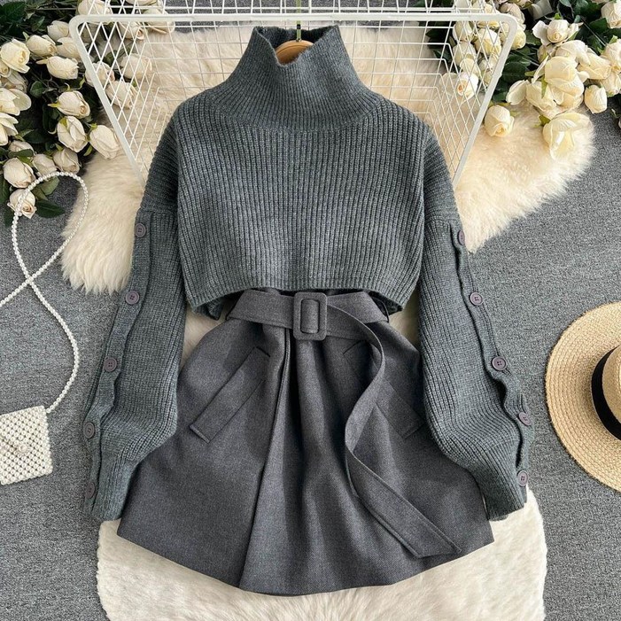 여성 봄 가을 겨울 따뜻한 나시원피스 니트 투피스 정장 세트