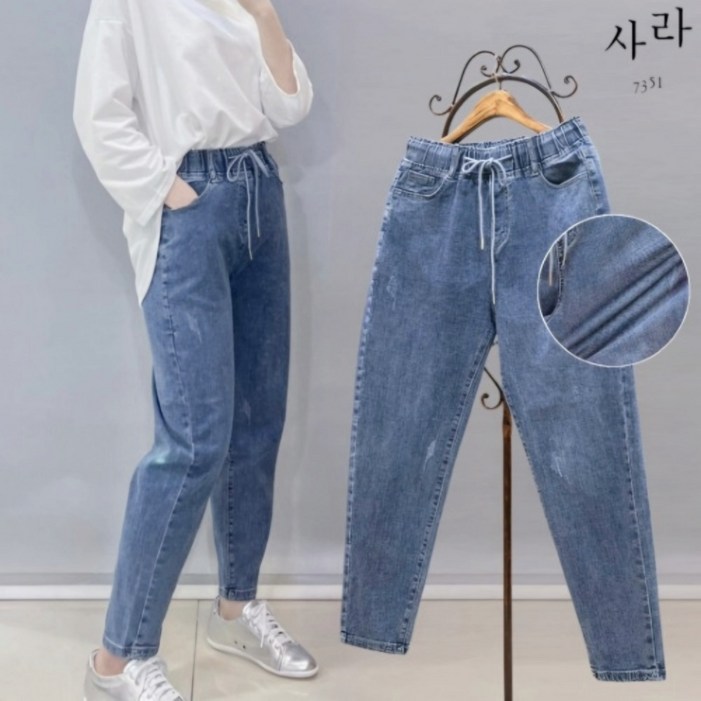 사라7351빈티지 워싱 밴딩 스판 청바지 배기핏 데님팬츠 9부 사라7351빈티지 워싱 밴딩 스판 청바지 배기핏 데님팬츠 9부