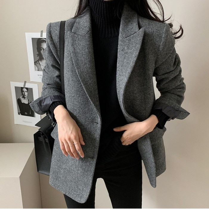 여성 가을겨울 아우터 심플베이직 모직 정장자켓 데일리룩 루즈핏 모직자켓 여자 코트
