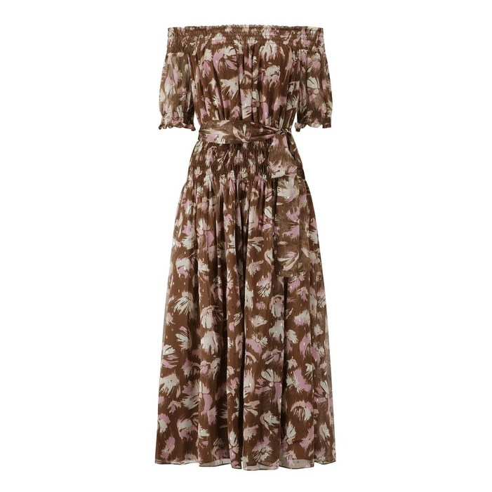 국내백화점 모조 오프숄더 스모킹 원피스