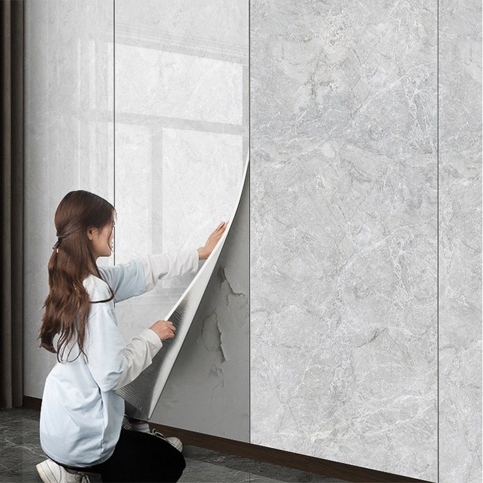 원트두 데코타일 붙이는 타일 시트지 고광택 방수 폼블럭 대리석 벽지 60x300cm 2P