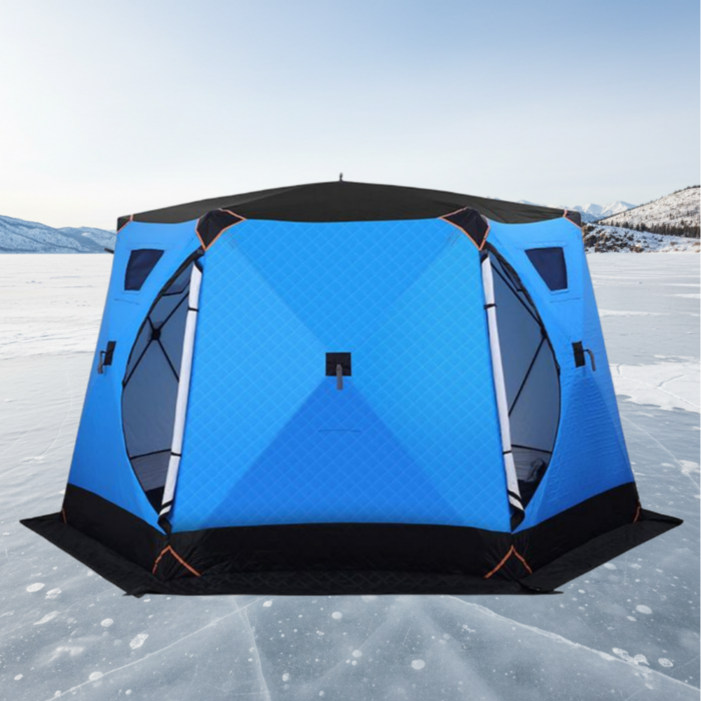차니글로벌 큐브텐트 특대 68인용 얼음 낚시 원터치 방한 동계 빙어 누빔 야외 육각, 아이스블루