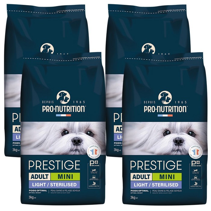 유통기한 2607 특가프레스티지 독 라이트 중성화 다이어트 체중조절 강아지 건식 사료, 4개, 3kg