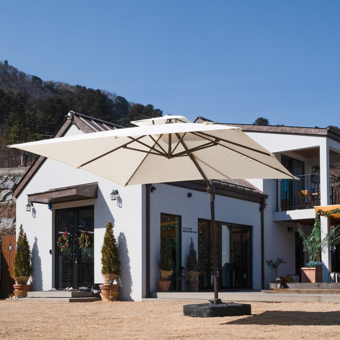 오드Ode 초대형 파라솔 카페 테라스 사각 옥상 야외 대형 3m, 브라운물통x