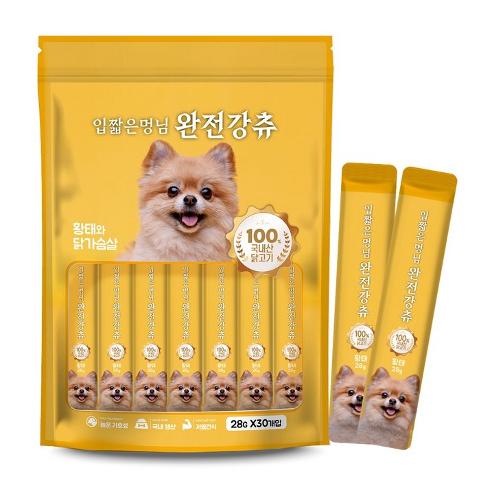 입짧은 멍님 완전강츄 대용량 사료 토핑용 노견용 짜먹는 강아지 간식 황태 28g x 60개