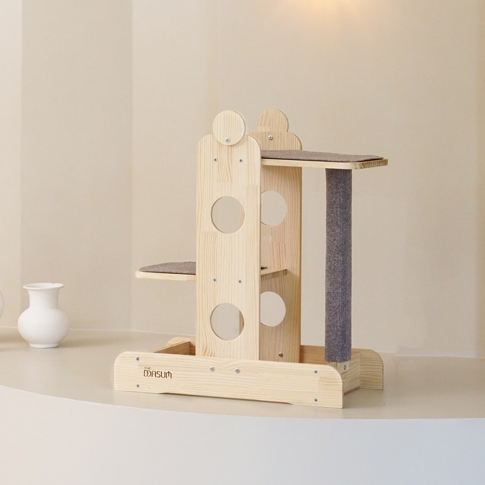 더따슴 국내제작 DIY 원목 고양이 미니 캣타워 아리야, 1개, 브라운
