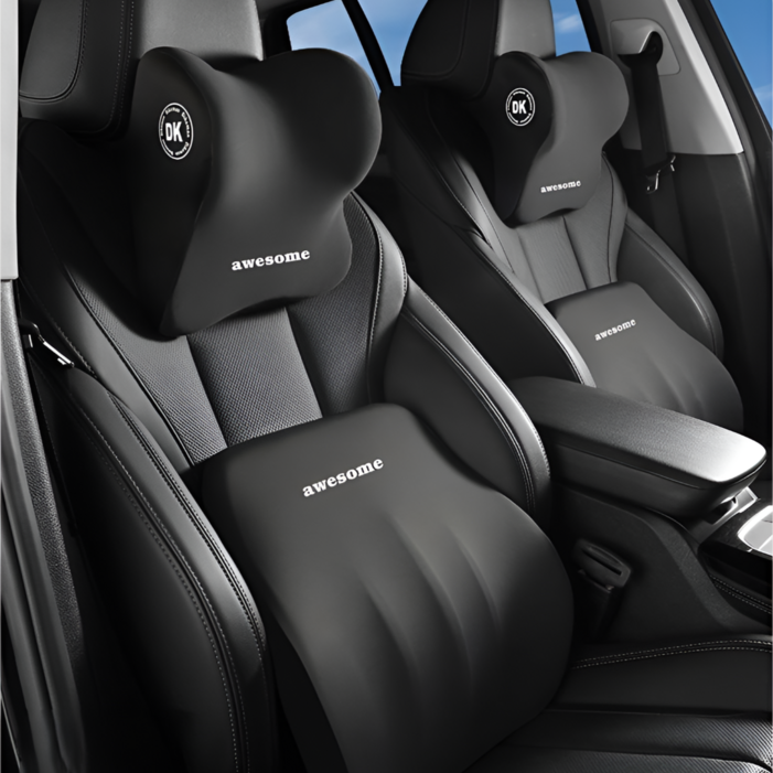 감성고래 차량용 메모리폼 헤드레스트 허리 쿠션, 1세트, 블랙