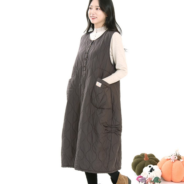 NG5581 웨이브 누빔 반오픈 조끼원피스