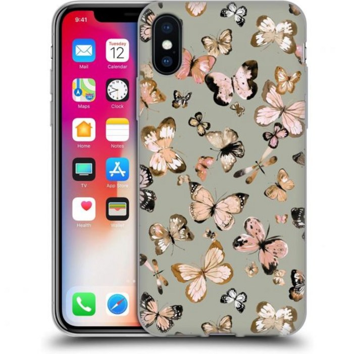 아이폰 XS 256GB 골드 미국 버전 애플 스마트폰 Head Case Designs 공식 라이선스 Ninola Butterflies Gold Green Floral 2 Sof