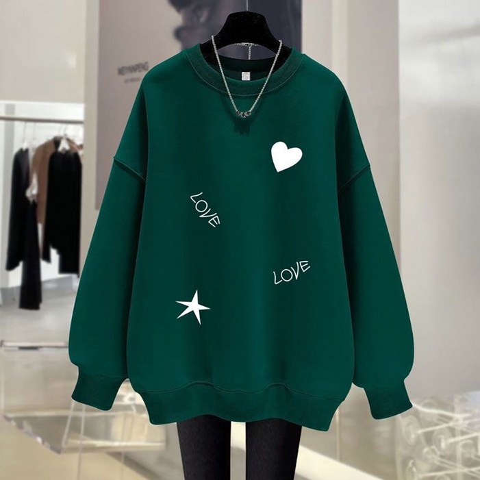 지고다그 빅사이즈 여성 루즈핏 프린트 맨투맨 티셔츠 가을 겨울 긴팔 캐주얼 박스핏 상의 HH2911