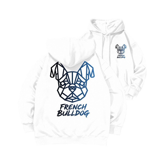 FONOW 프렌치 불도그 프린트 데일리 맨투맨 스탠다드핏 후드티