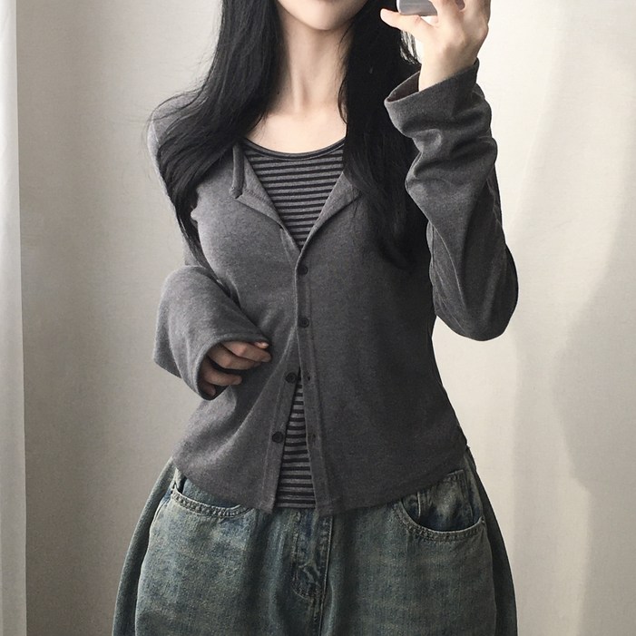 가디건입은듯 일체형 이중 단가라 레이어드 긴팔티셔츠 2color