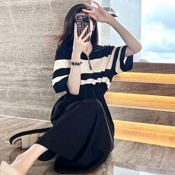 오로라 루즈핏 카라 원피스 캐주얼 반팔 미디 원피스사이즈 업데이트