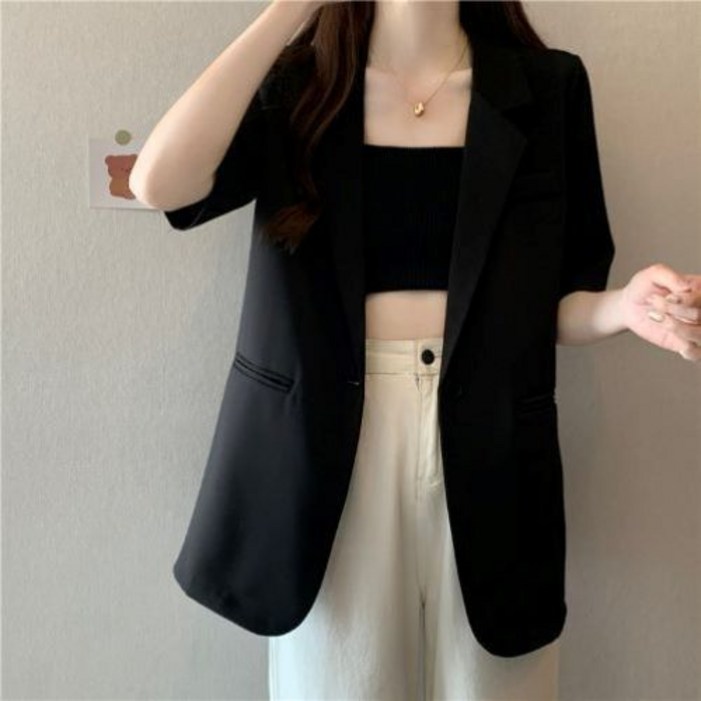 비비디아 Bibidia 여성 봄 여름 고급 루즈핏 정장 반팔 자켓 시원소재  브이넥 오피스룩 재킷 5473