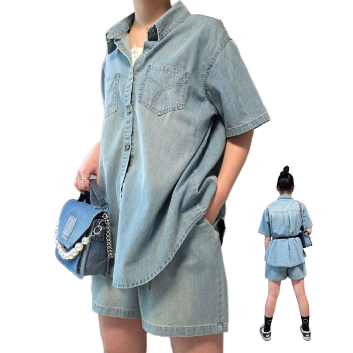 해밀클로짓 여성반바지세트 캐주얼투피스세트 바지투피스세트 셔츠반바지 투피스셋업