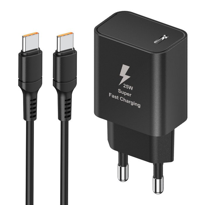 YINTO c타입 고속 충전기 25W PD3.0 PPS C TO C 1.5M 100w 케이블 세트, 1개, 블랙