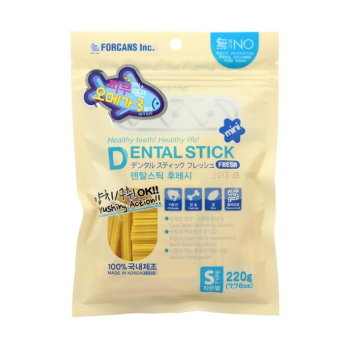 포켄스 강아지 덴탈스틱 후레쉬 오메가3 작은별 S 덴탈껌 220g, 1개, 오메가3 작은별 S