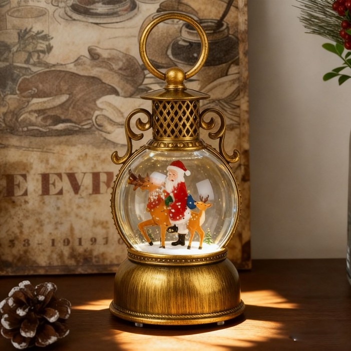 크리스마스 오르골 워터볼 랜턴 LED 무드등 워터 스노우볼 램프 인테리어소품 선물 8곡 크리스마스 음악, 1개, 원형램프산타