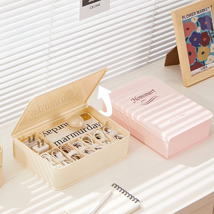 루비바 인테리어 책모양 휴대폰 충전 케이블 보관함 책상 정리 수납박스, 크림화이트, 1개