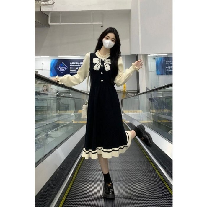 패션 여자 겨울 원피스 빅사이즈 여성 귀여운 프릴 장식 드레스 JS