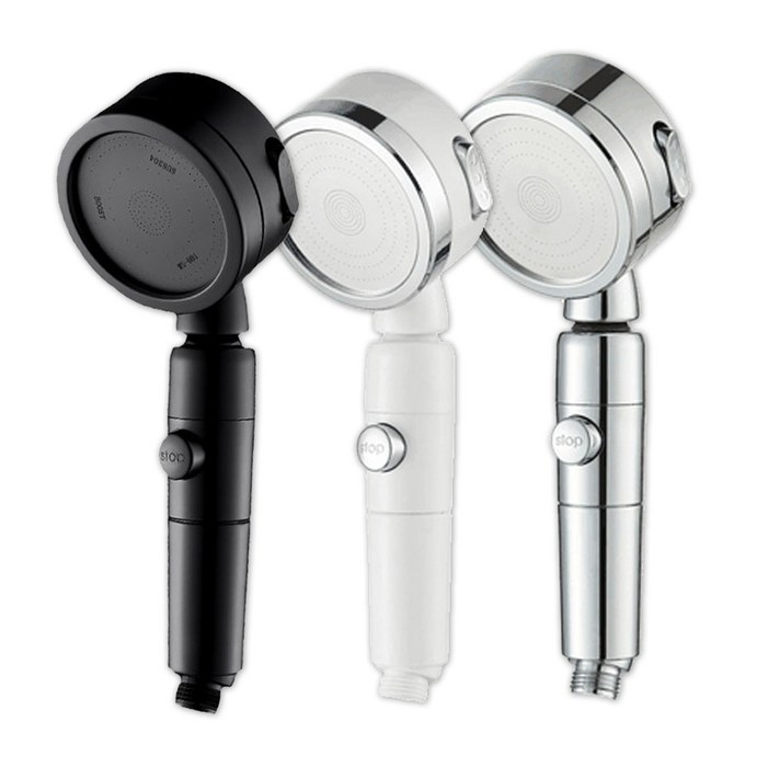 위시앤겟 수압상승 원터치 3단 샤워기 헤드, 1개, 블랙