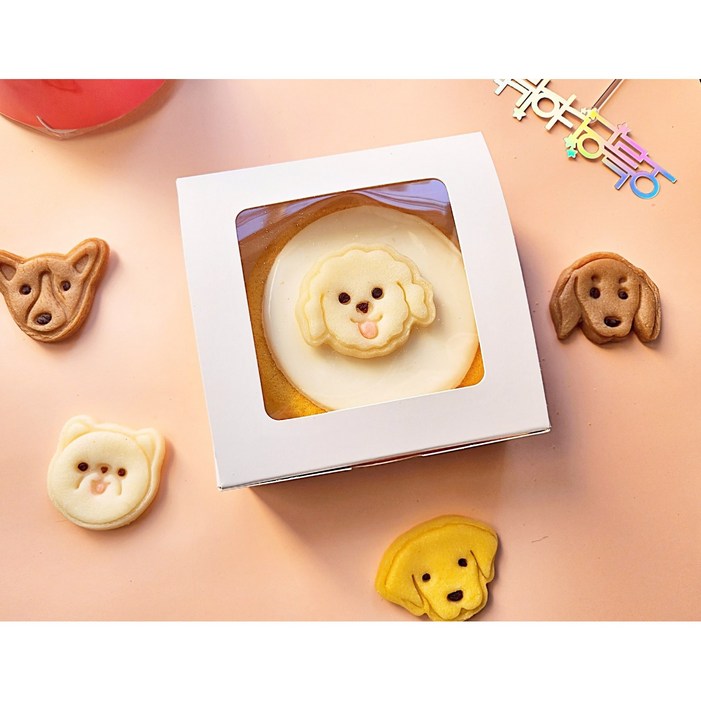 담무 강아지케이크 얼굴케이크 너를 닮은케이크 수제, 1개, 200g, 하양쫑끗이