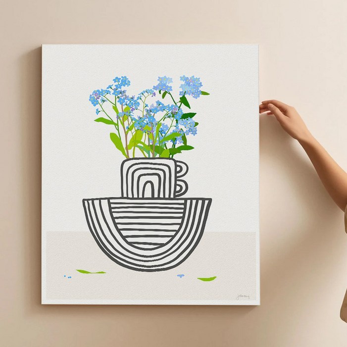 꽃 달항아리 추상 플라워 일러스트 인테리어 그림액자 2, 17.화병에물망초