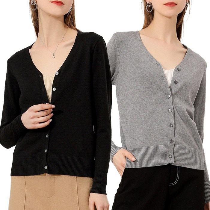아모르주 여성 니트 브이넥 가디건 2장세트