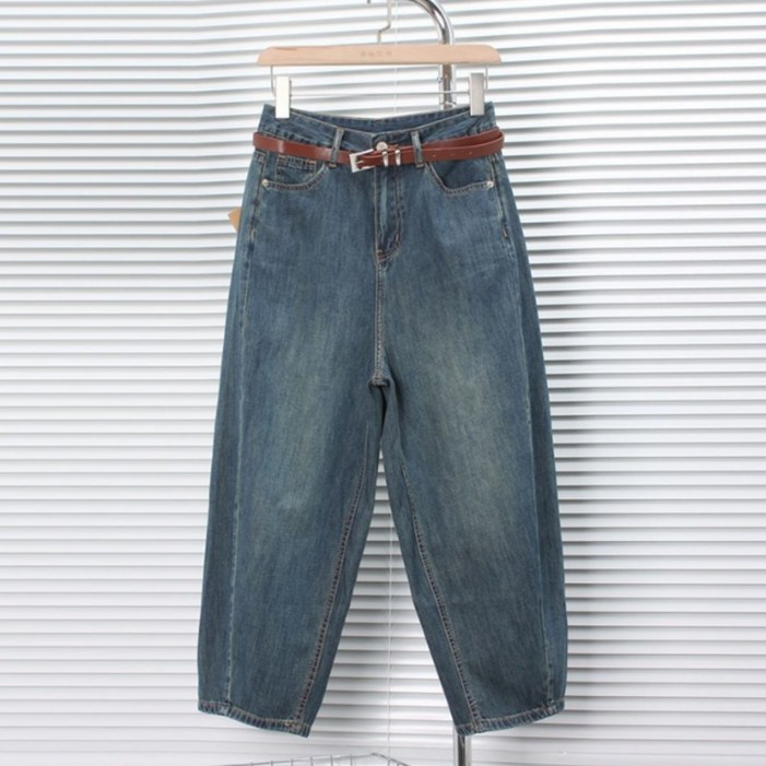 AOKADA 여성 9부 세미 와이드 데님 팬츠 여름 키작녀 청바지