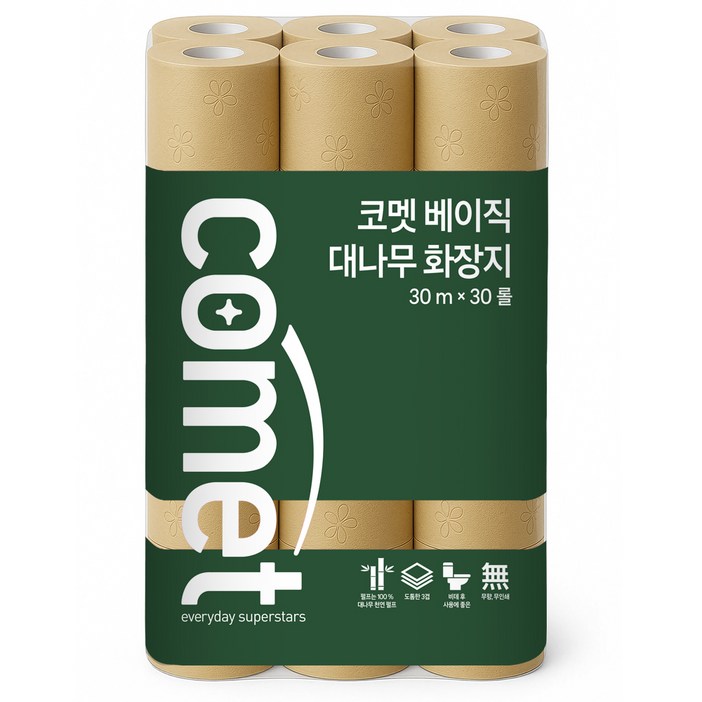 코멧 베이직 대나무 화장지, 1팩, 30롤, 30m