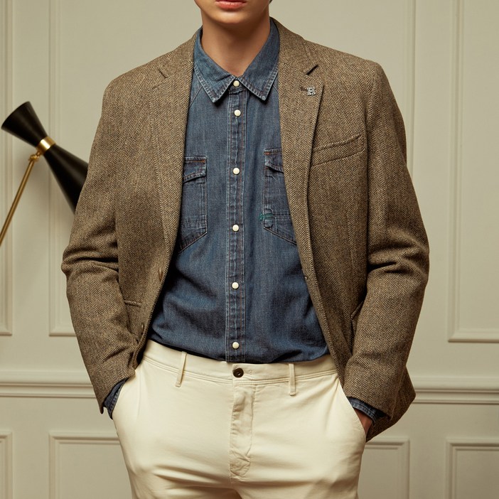 헤지스 남성용 울 헤링본 자켓