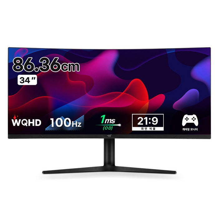 어드밴스원 WQHD 와이드 멀티 스탠드 커브드 게이밍 모니터 블랙, 86cm, MF34UW100일반