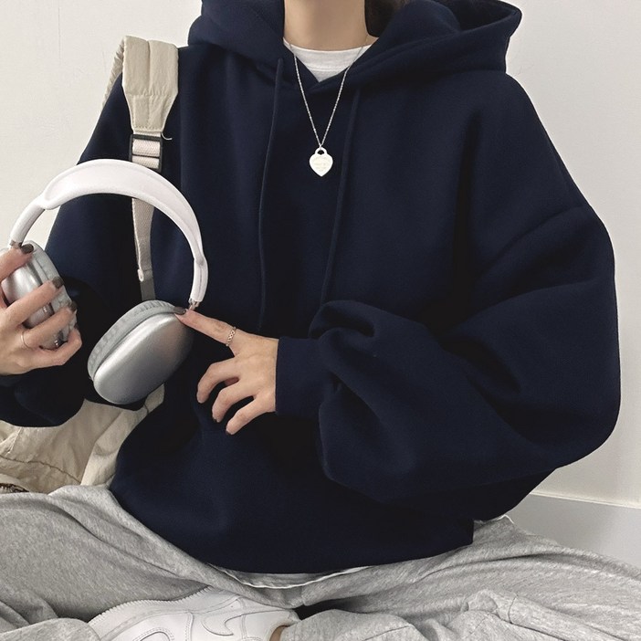 위드후이린 여성용 소프트 루즈핏 기모 후드 맨투맨 기모 버전 추가