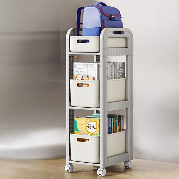 학생용 이동식 바구니 트롤리 3단, 회색, 3단