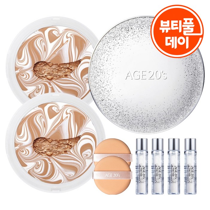 에이지투웨니스 에센스 커버 팩트 스파클케이스 + 리필 12.5g x 2p + 앰플 10ml x 4p, 화이트베이지(23호), 1세트
