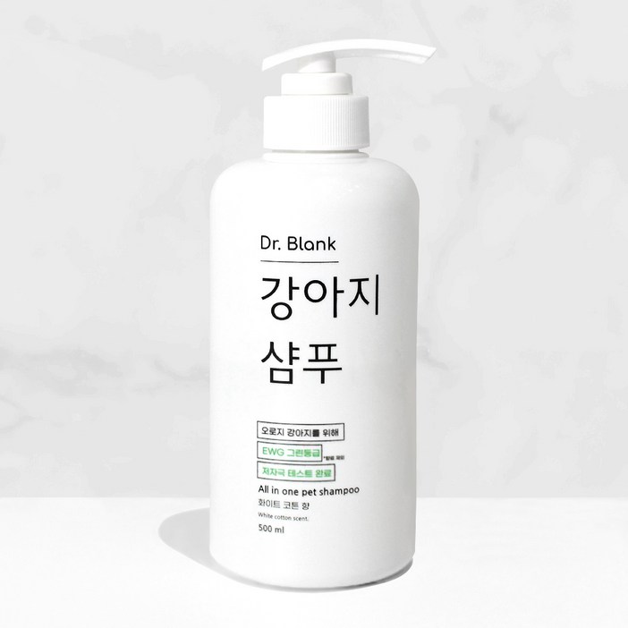 닥터블랭크 강아지 올인원 저자극 샴푸 화이트 코튼향, 500ml, 1개 닥터블랭크 강아지 올인원 저자극 샴푸 화이트 코튼향, 500ml, 1개