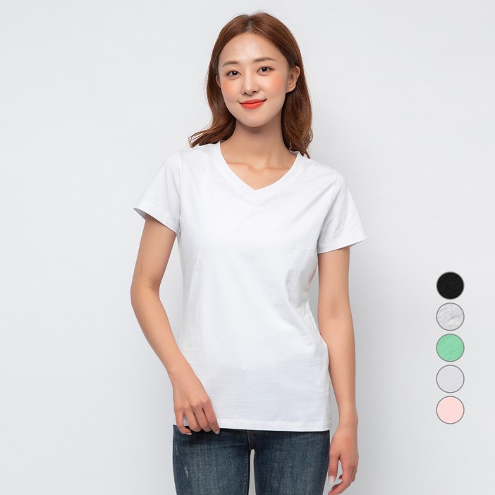캐럿 여성용 통기성 브이넥 반팔 티셔츠