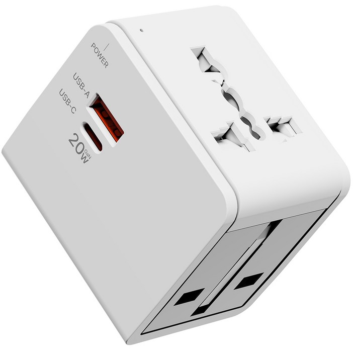 누아트 Gan PD 20W 고속충전 해외 여행용 멀티 어댑터 2포트 C타입  USB 포트 화이트, 1개