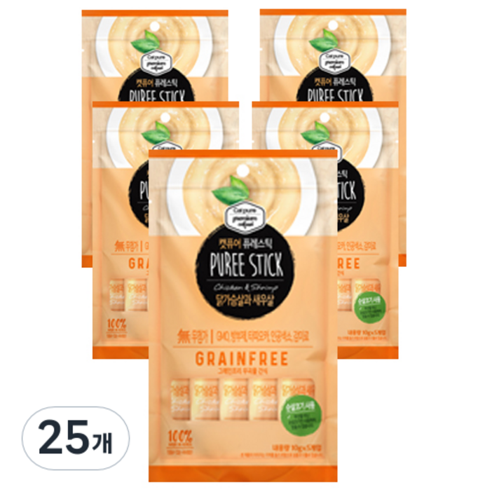 캣퓨어 퓨레스틱 고양이 간식 파우치 50g, 닭가슴살 새우 혼합맛, 50g, 25개