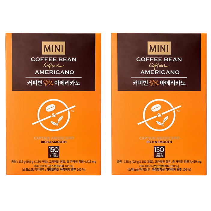 커피빈 캡틴 아메리카노 스틱커피, 0.9g, 150개입, 2개
