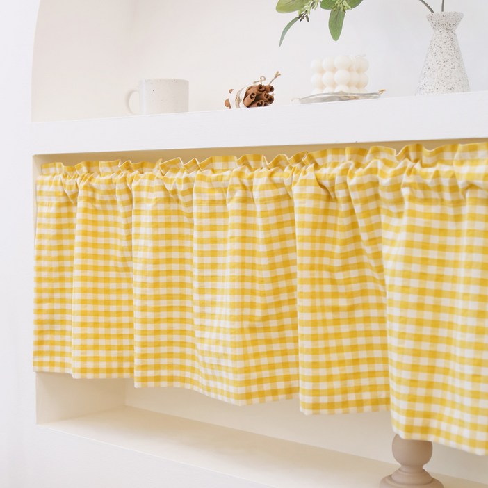 FORHOME 파스텔체크 주방 바란스 숏커튼