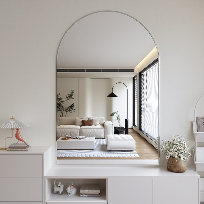 뷰티피크 화장대 욕실 벽거울 아치형 400 x 600 mm, 실버