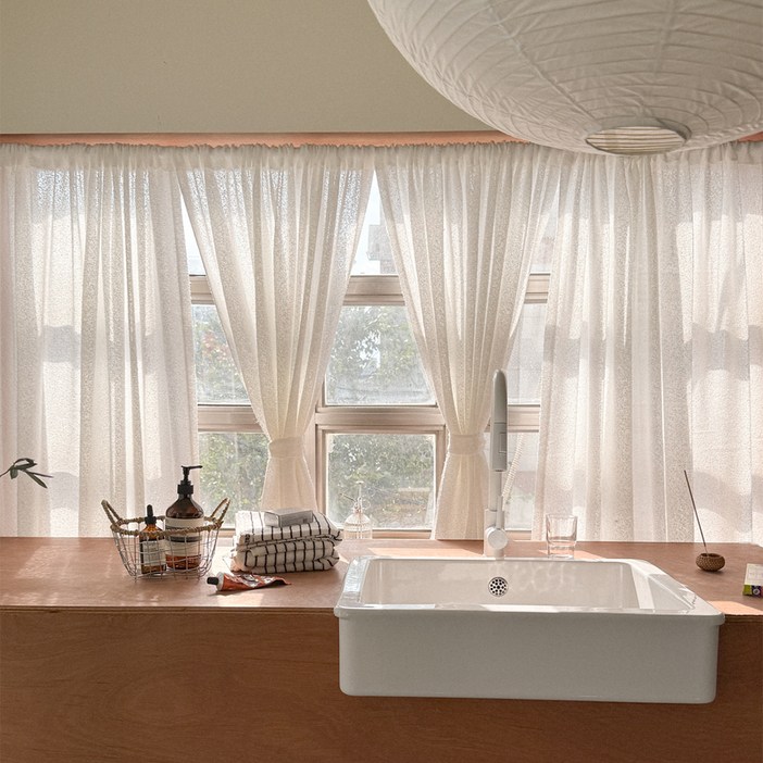 마리엔젤 빈티지 눈꽃 부클레이스 봉집형 가리개커튼