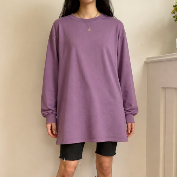 라라온 여성용 코튼 면 심플 트임 박스 롱 긴팔티 26TSP3709