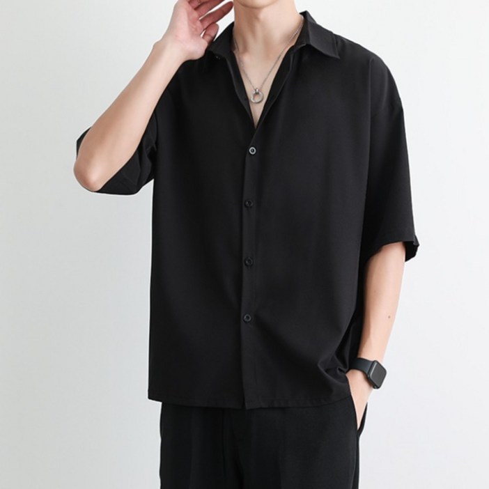 제이티엘 남성용 박시 루즈핏 카라 반팔 셔츠