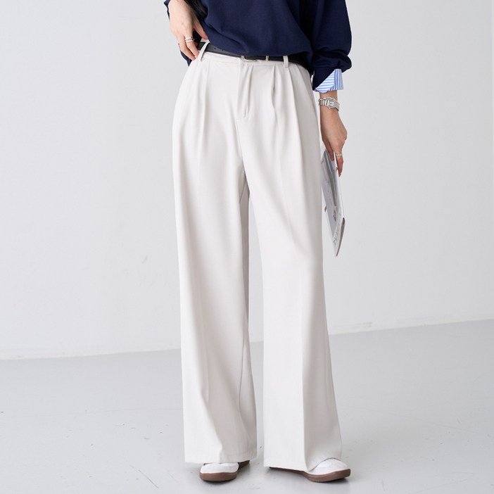 피핀 여성용 벨트 세트 클래식 핀턱 와이드 슬랙스 710872